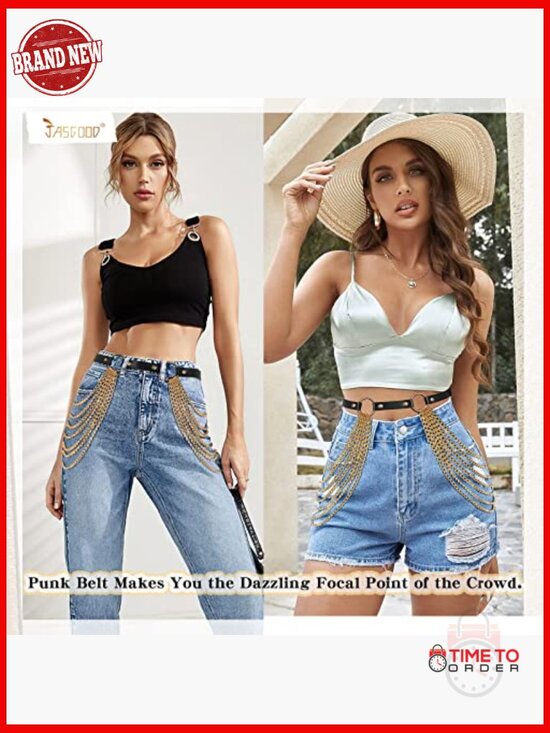 Punk Layered Waist Chain Belt PU Leather Adjustable Sexy Body Chain Rave Gothic main image 6